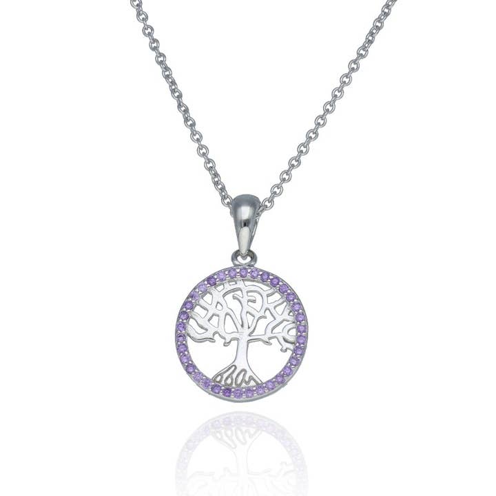 Sterling Silver Tree of Life Necklace with Zirconia for wholesale by Las Joyas de Amanda