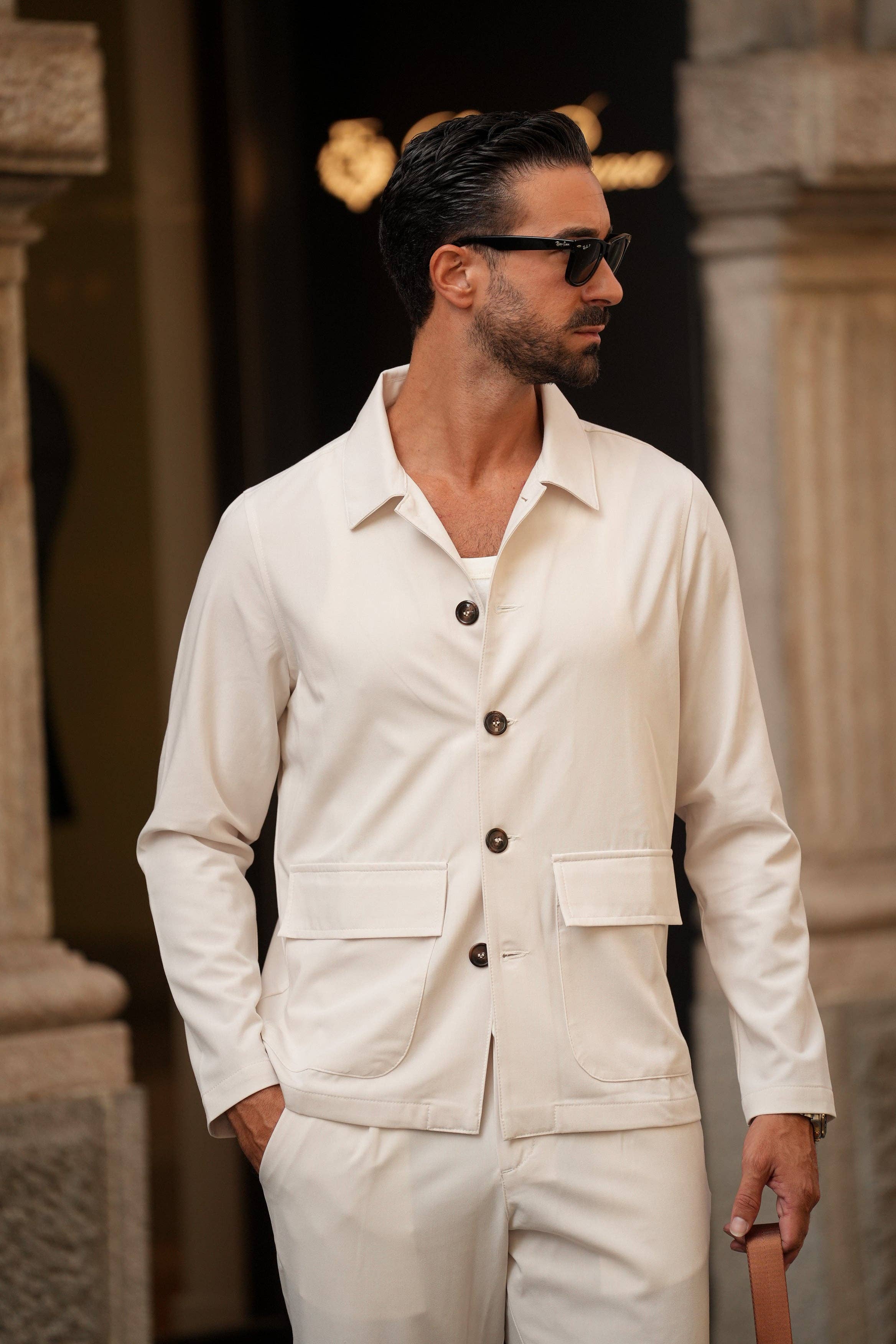 DONATO - Vente Veste-chemise – homme - Chemise-veste blanc cassé1