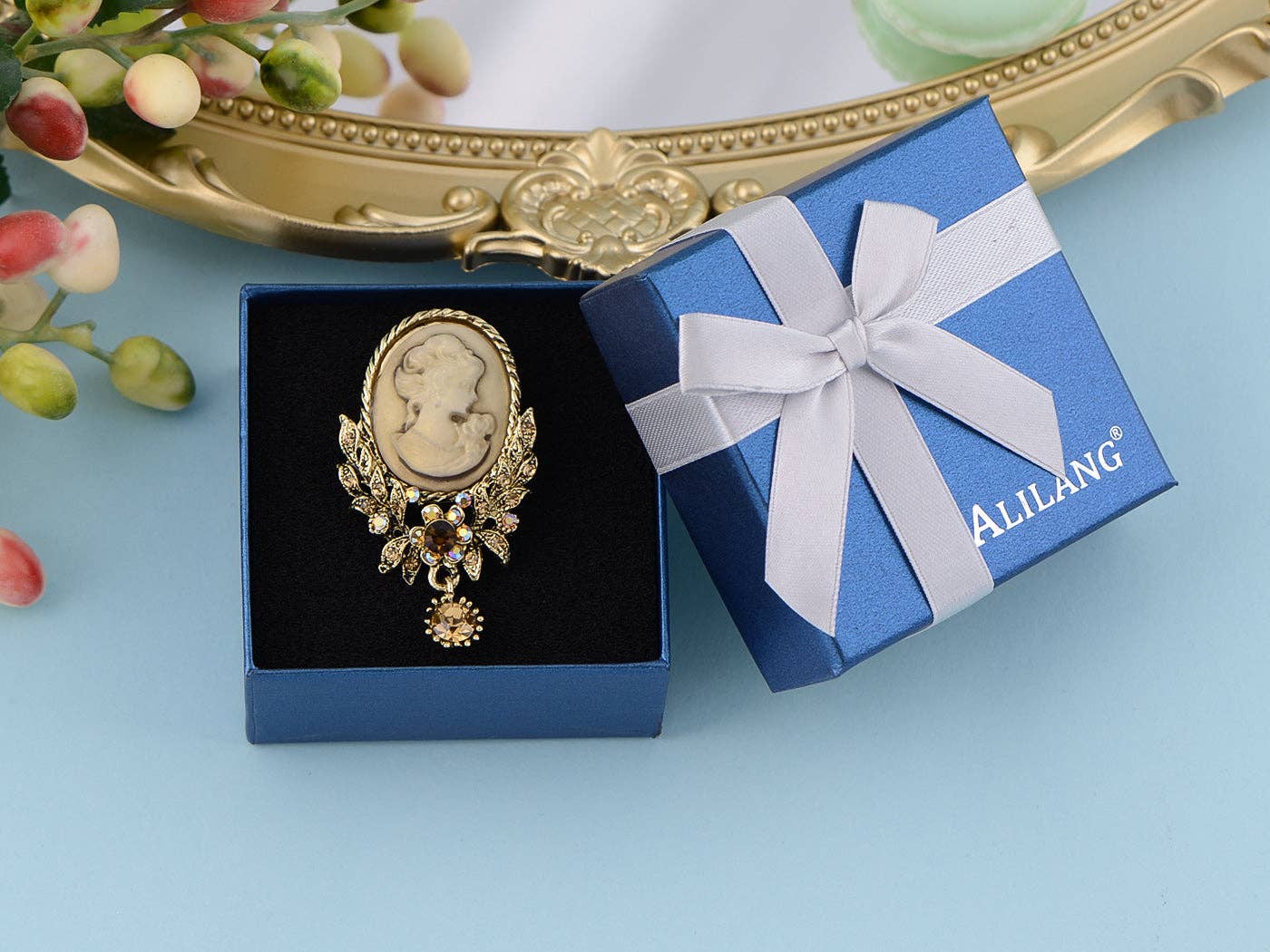 AK Brand - Wholesale Brooch - Vintage Victorian Cameo Brooch Maiden Flower Ribbon Bow24