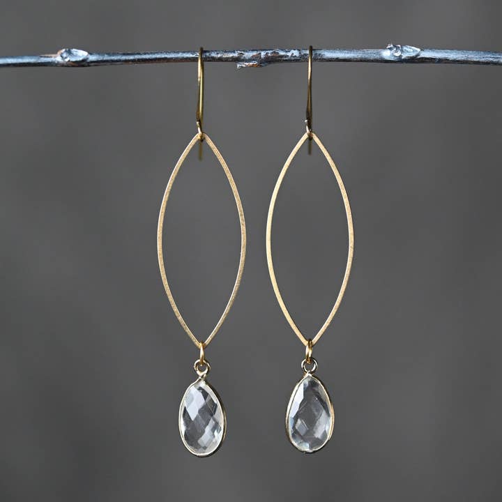 Brass Open Marquise Dangle Earrings with Stone Choice for wholesale by KBD Studio