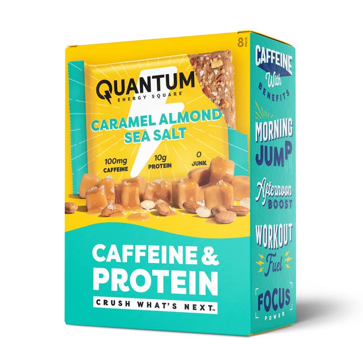 Caramel Almond Sea Salt, Caffeine & Protein Bar for wholesale by Quantum Energy Square
