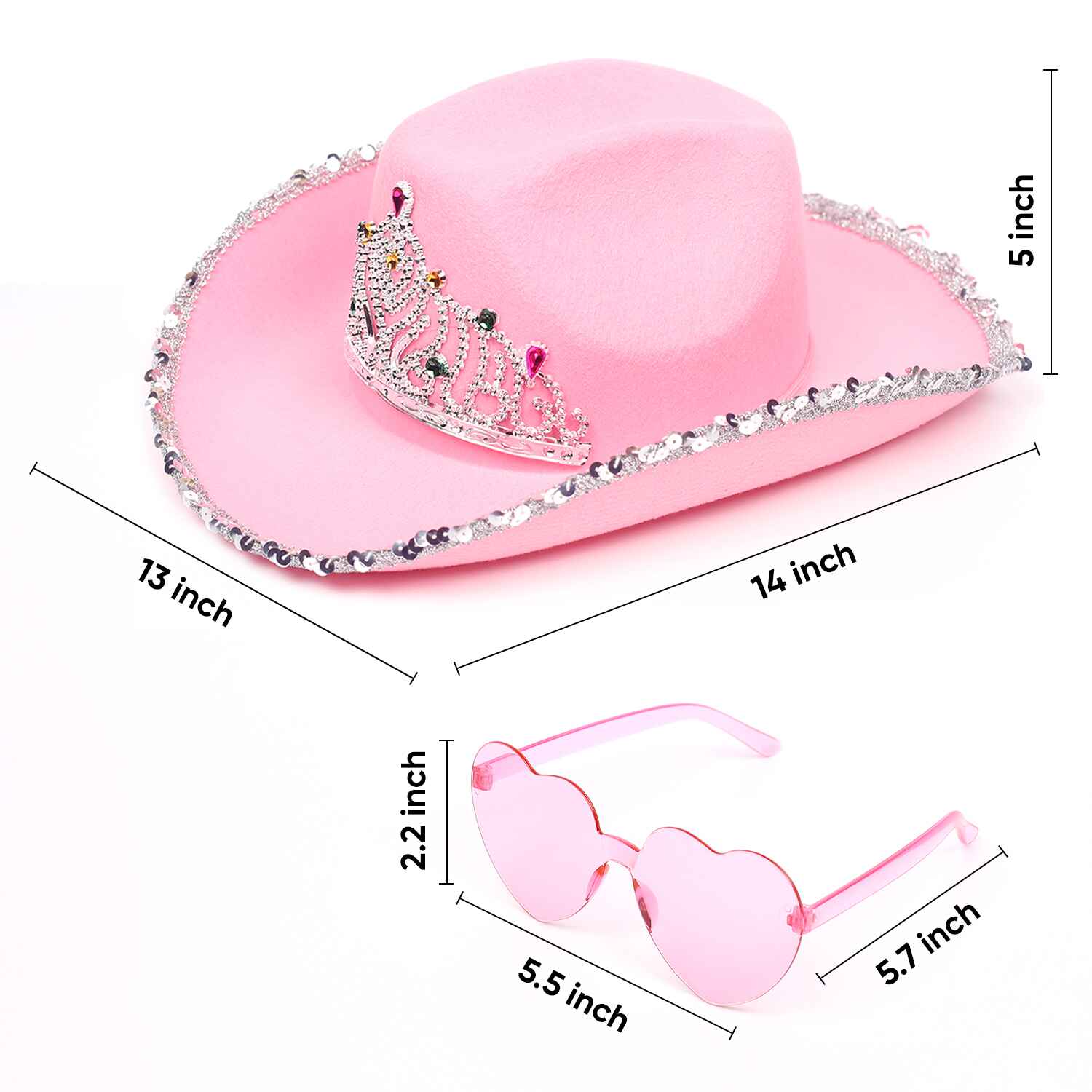 Funcredible - Wholesale Cowboy Hat - Women's - Pink Cowgirl Hat with Glasses - Pink Cowboy Hat with Crown1