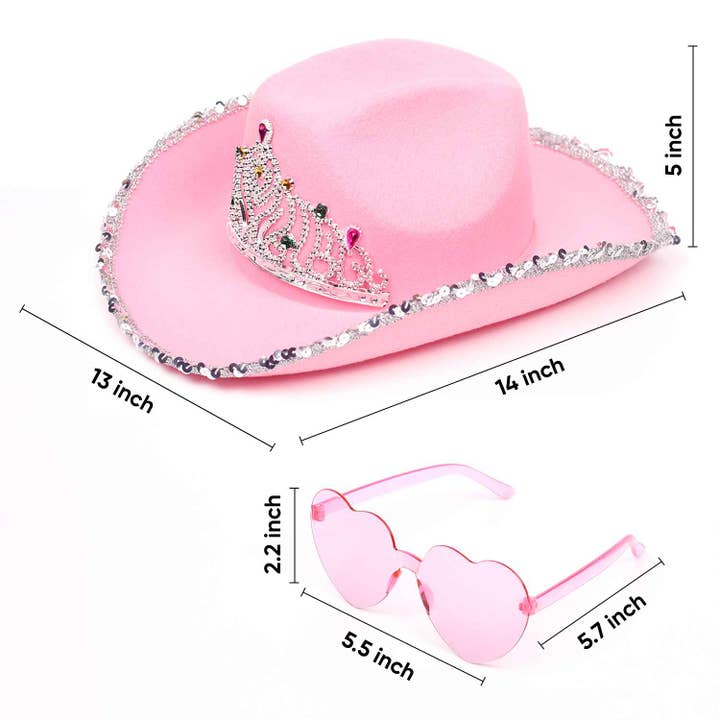 Funcredible - Wholesale Cowboy Hat - Women's - Pink Cowgirl Hat with Glasses - Pink Cowboy Hat with Crown1