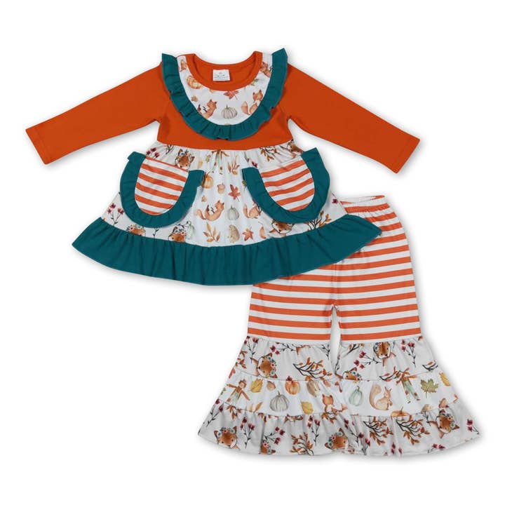 Pumpkin scarecrow fox pockets patchwork girls fall clothes for wholesale by Yawoo Garments