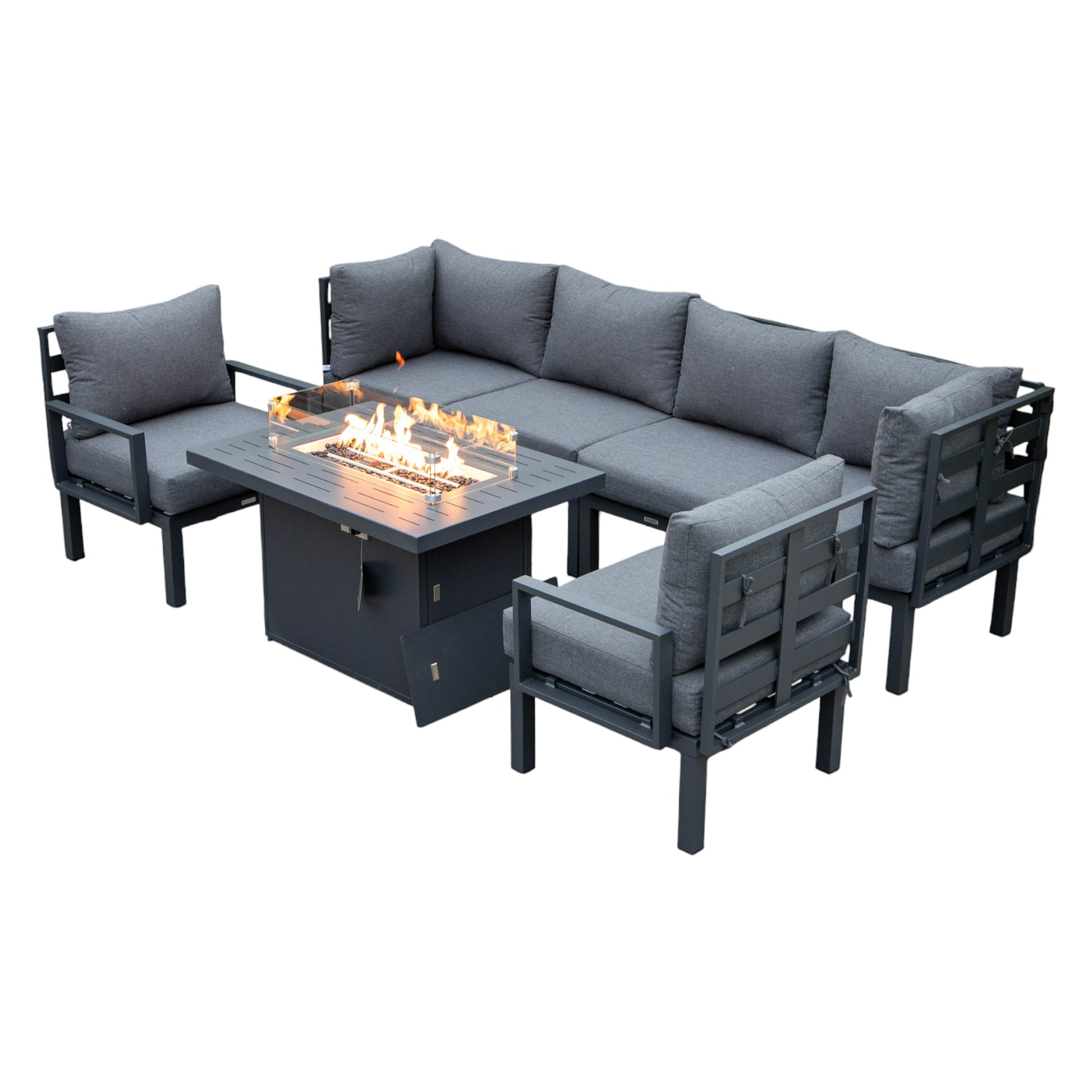 LeisureMod - Wholesale Patio Set - Chelsea 7-Piece Patio Sectional Set with Fire Pit Table29
