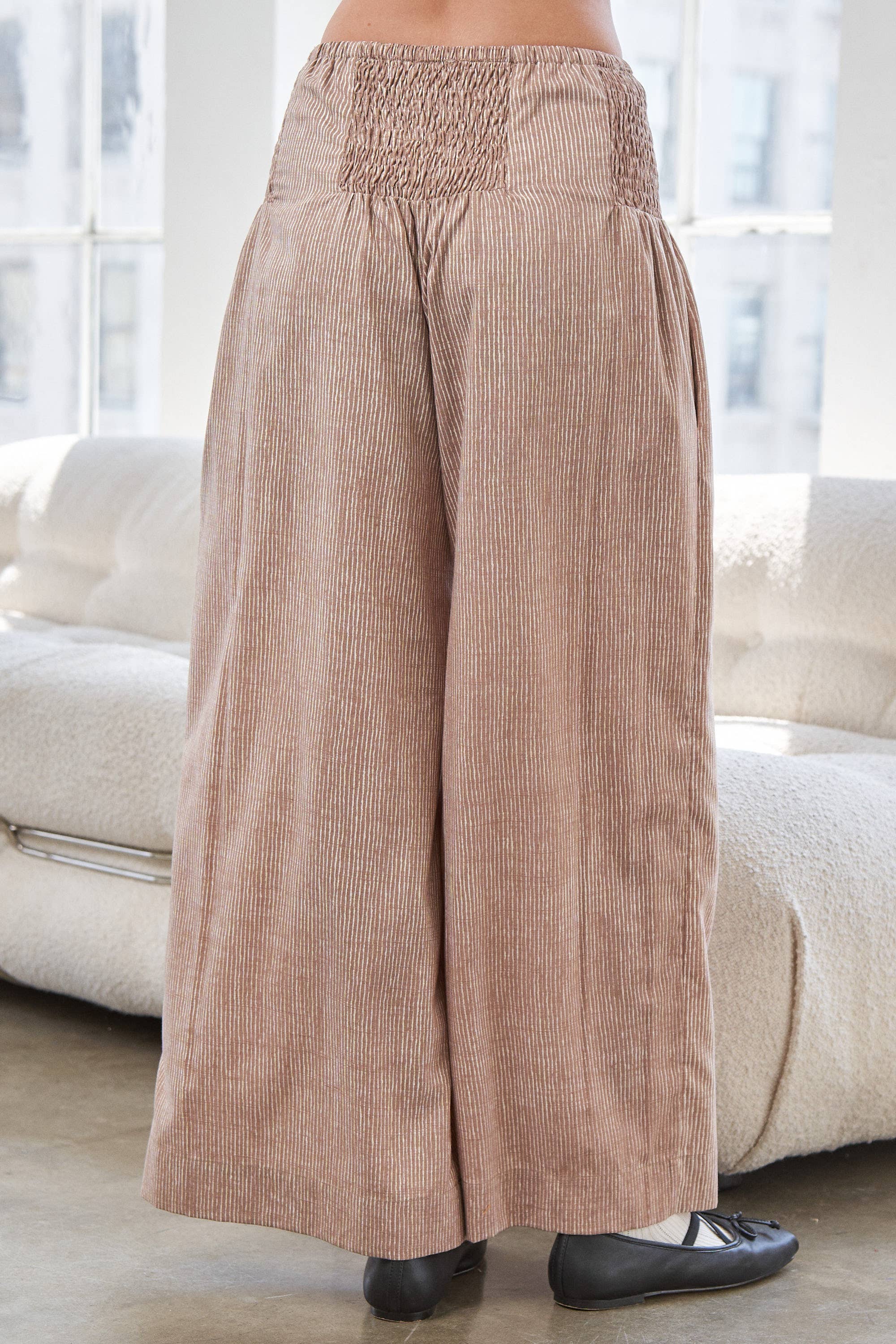 CANDESCENT - Wholesale Pants - Women's - Striped Wide Leg Smocked Pants (Matching Set)14