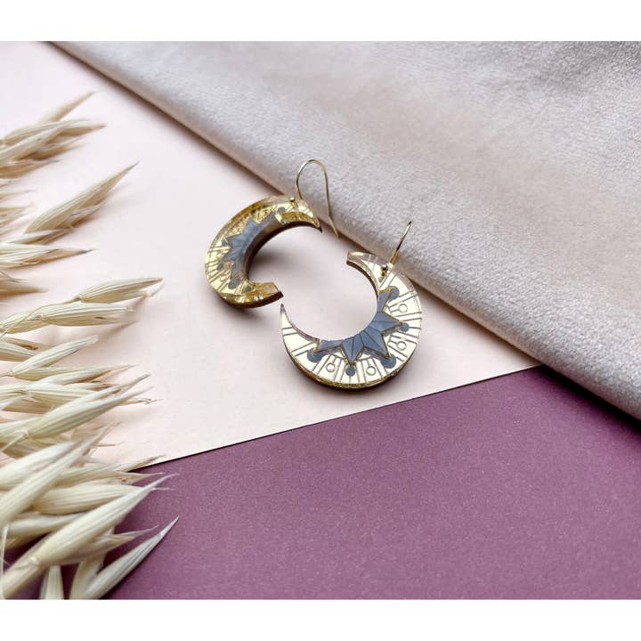 Aurora Moon Drop Earrings - Gold & Slate for wholesale by Rosa Pietsch