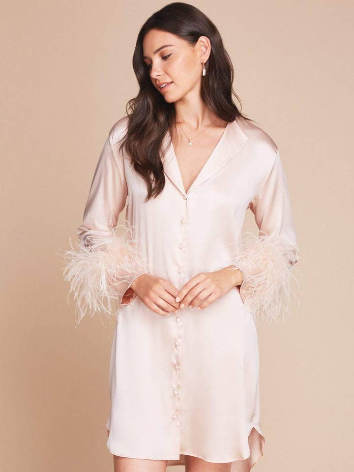 Camille Silk and Feather Dress for wholesale by Gilda & Pearl