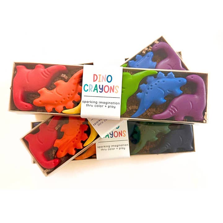 Dinosaur Shaped Crayons, Rainbow and Earth Toned for wholesale by Wonder Hue Crayon Co.