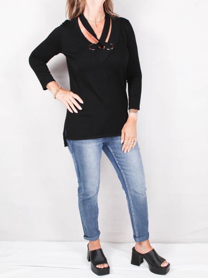 CG1Y873-B - Schwarz - Hi-Low Tunika mit V-Ausschnitt A1525 für den Großhandel von K & C Clothing, Inc.