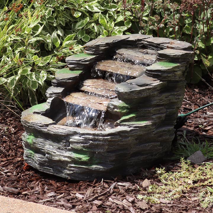Sunnydaze Decor - Wholesale Outdoor Ornament/Decor - Shale Falls Outdoor Water Fountain with Lights - 13.75 in0