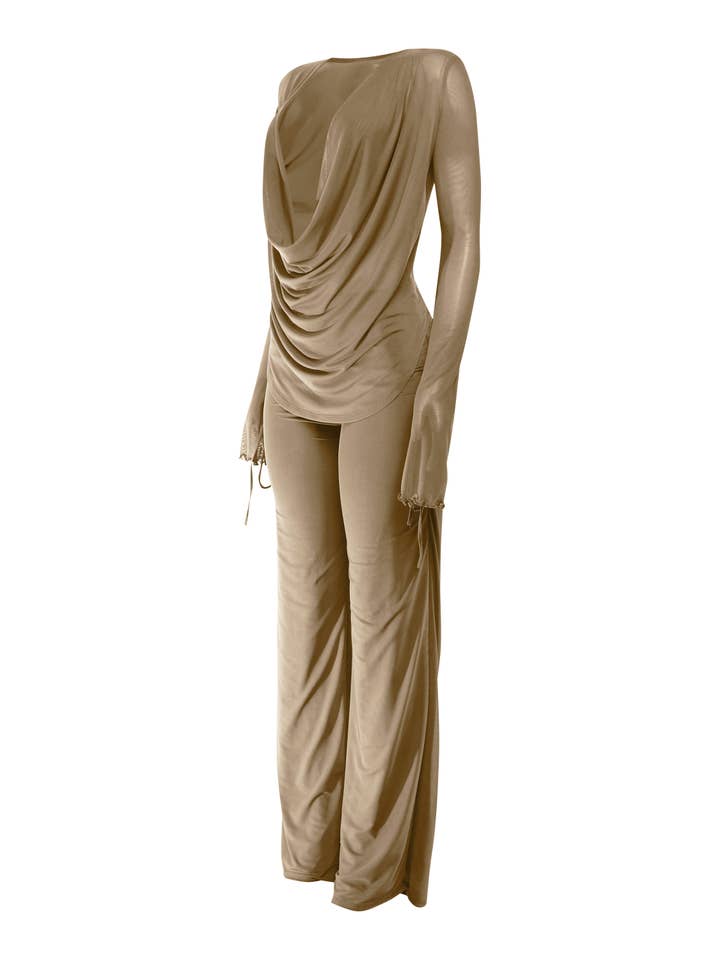 K Too – Großhandel Set aus Oberteil und Hose (NICHT Loungewear) – Damen – Langarmshirt mit Wasserfallausschnitt & Hose mit weitem Bein Set3