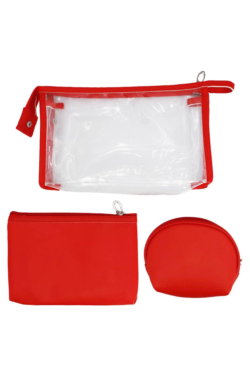 Cap Zone - Wholesale Makeup/Cosmetic Bag - Toiletries Cosmetic Pouch 3-Piece Clear Vegan Leather Set0