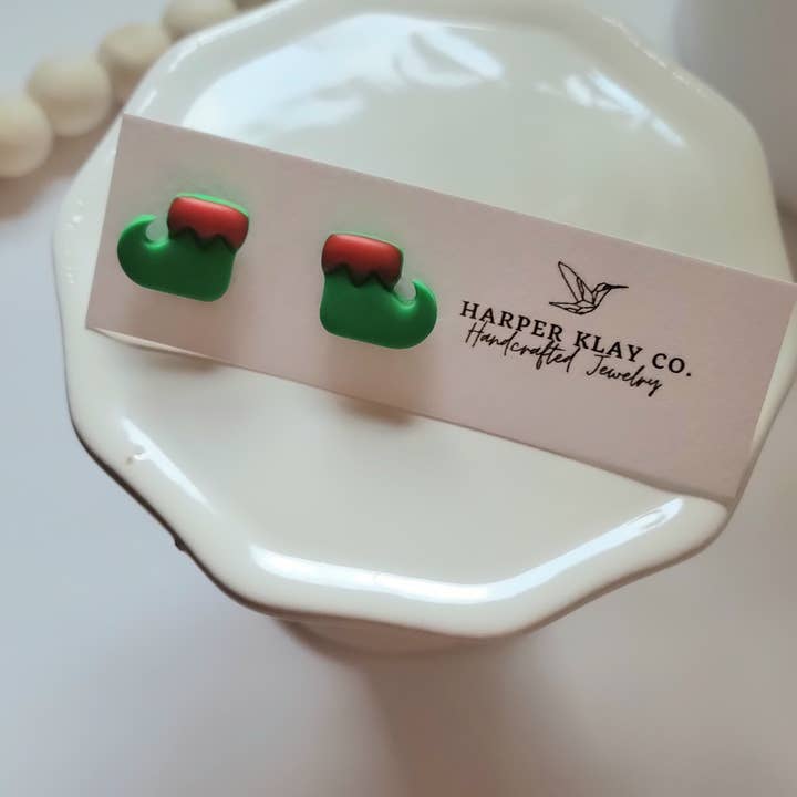Harper Klay Co - Wholesale Stud/Post Earrings - The Elf Studs- Christmas Polymer Clay Earrings