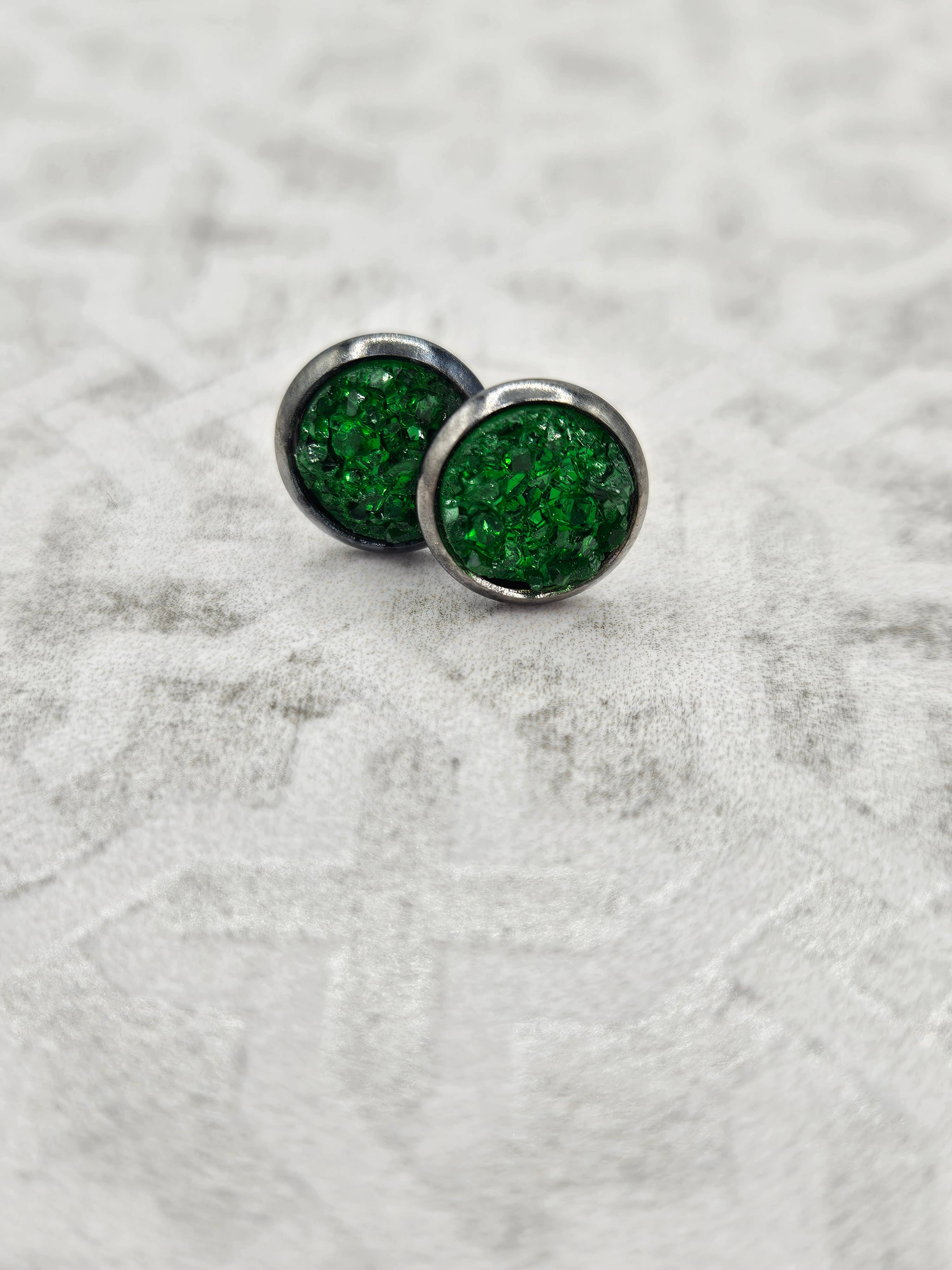 The Sparkle Shop - Wholesale Stud/Post Earrings - Druzy Stud Earrings (Handmade 8mm) - Emerald Green1