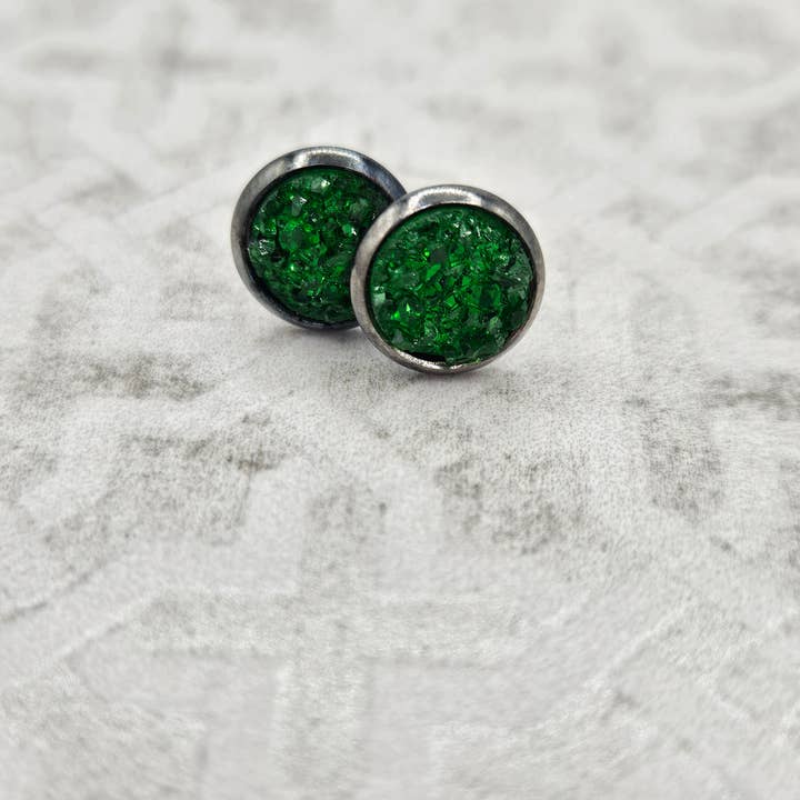 The Sparkle Shop - Wholesale Stud/Post Earrings - Druzy Stud Earrings (Handmade 8mm) - Emerald Green1