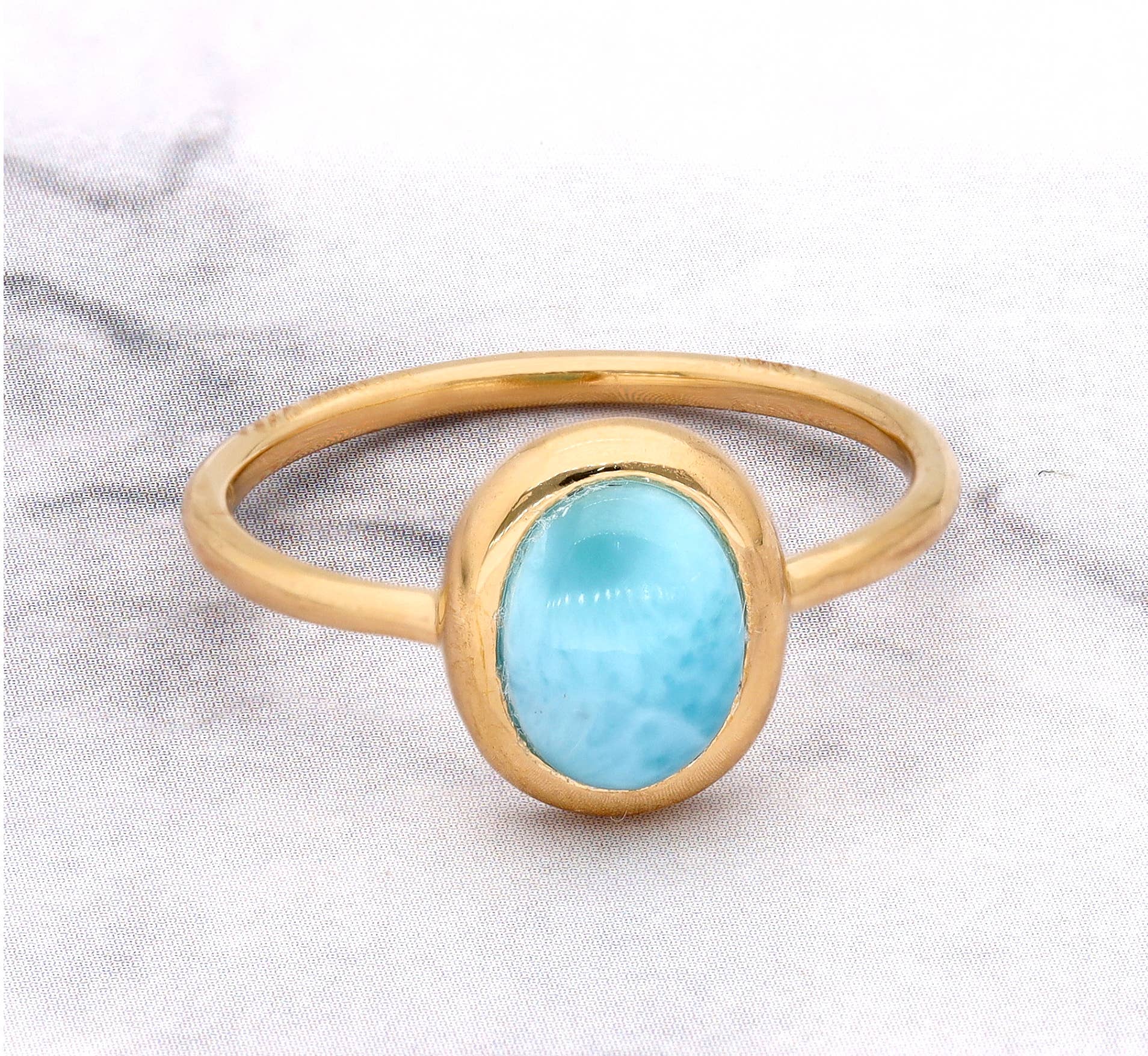 Tiramisu - Wholesale Single Stone/Solitaire Ring - Gold Plated Over Silver Larimar Solitaire Rings1