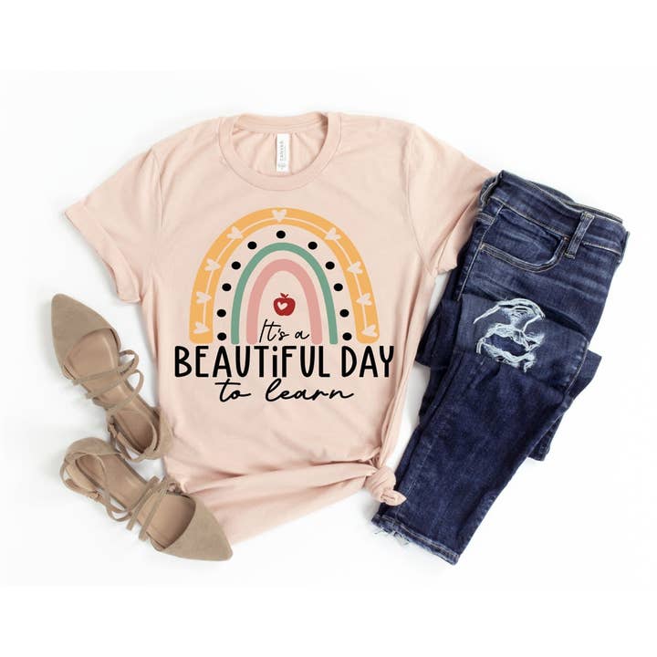 MELODY FAYE - Wholesale Screen printed t-shirt – Women′s - Teacher Gift Graphic Tees | Rainbow: Beautiful Day to Learn1