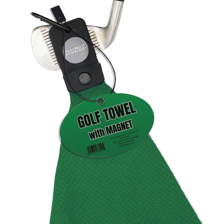 Playing It Forward - Wholesale Sports Towel - Magnetic Microfiber Golf Towel with Clip - Green