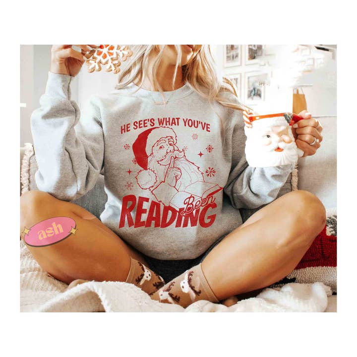 NVC Ecommerce LLC - Wholesale T-Shirt (Graphic) - Women's - He Sees What You've Been Reading Shirt, Funny Book Sweater4