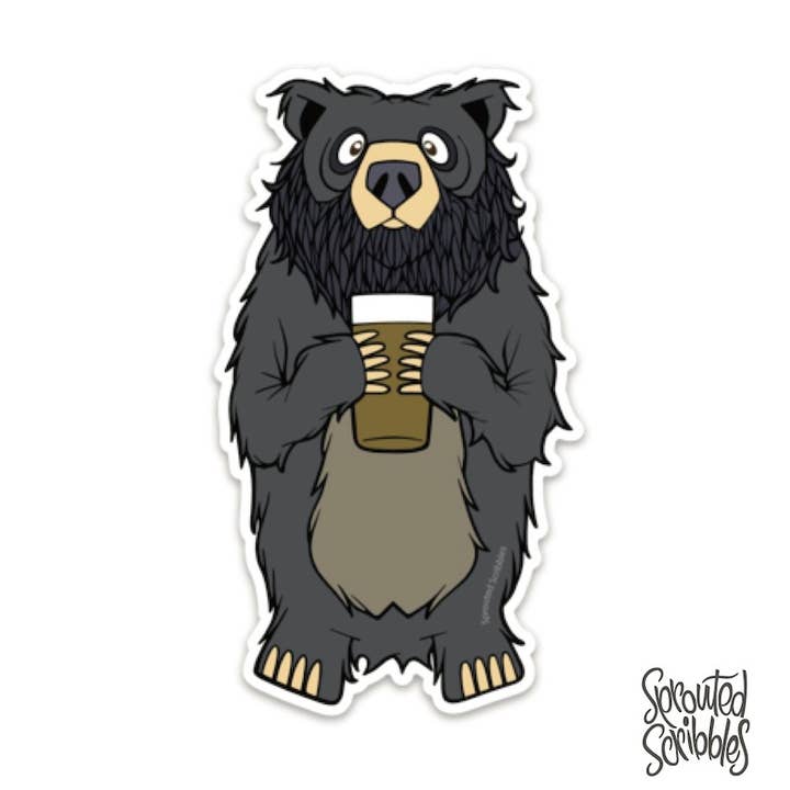 Sprouted Scribbles - Wholesale Sticker - Black Bearded Beer Bear Sticker