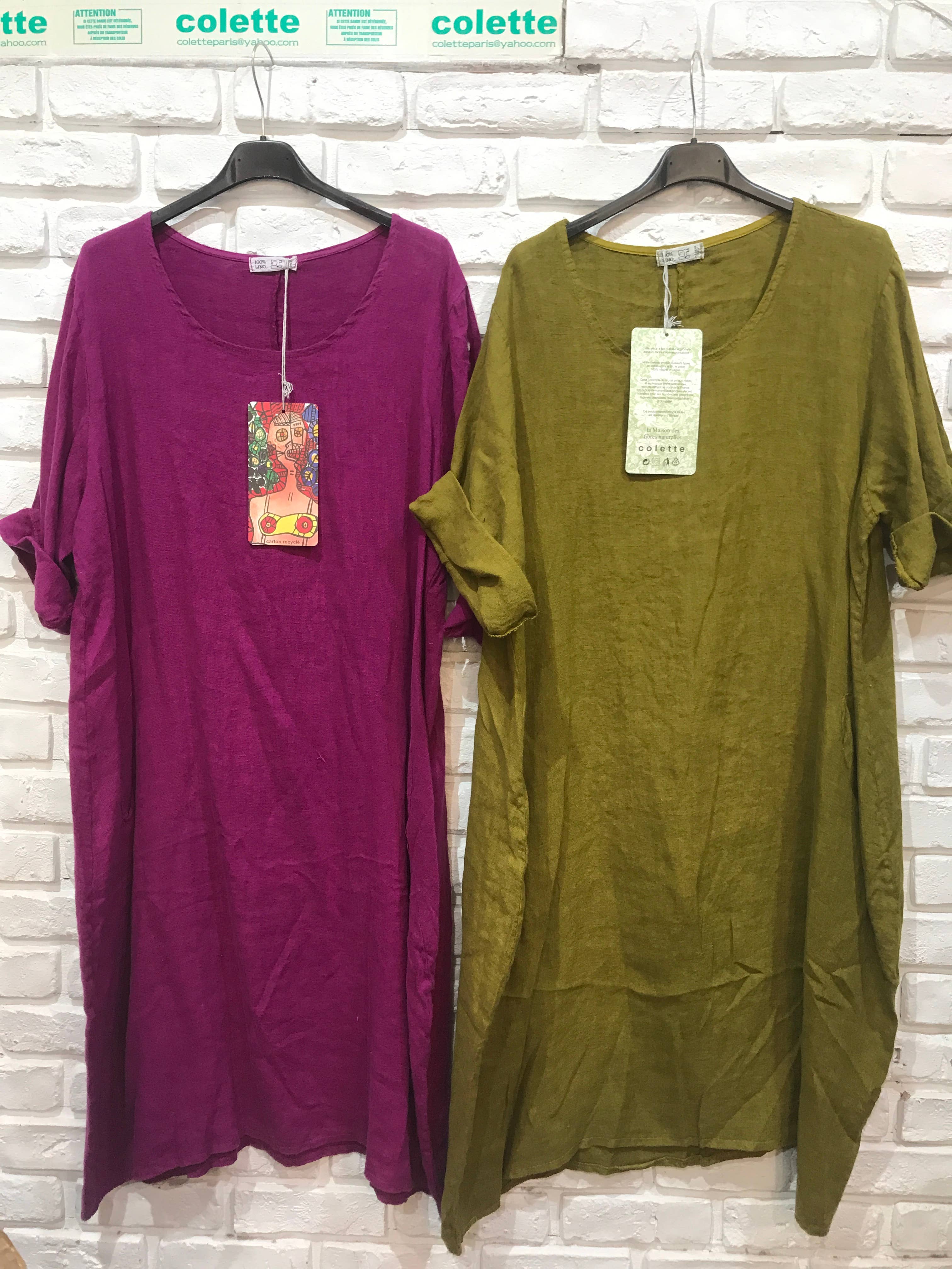 la maison des fibres naturelles - Wholesale Dress - Women's - Round neck dress in 100% linen 676143