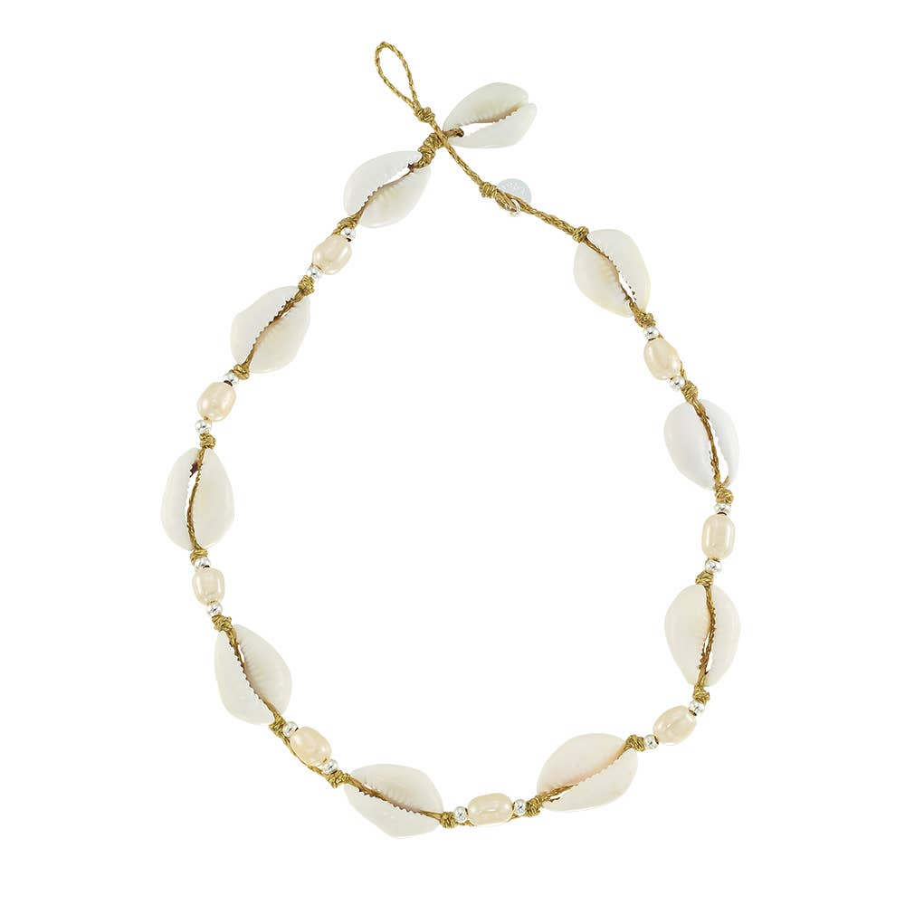 World End Imports Jewelry & Gifts - Wholesale Beaded/Pearl Necklace - Cowrie Shell & Pearl 15" Necklace-12pcs3