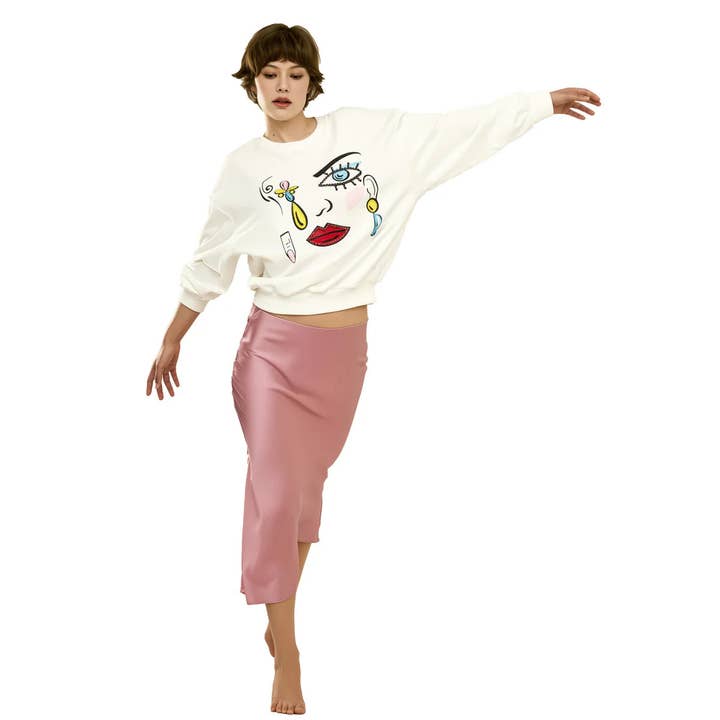 Sweat-shirt en coton imprimé et brodé pour la vente par SAHI LONDON LTD