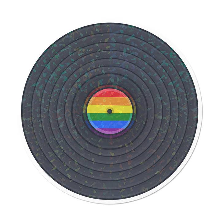Sticker holographique rétro disque vinyle fierté LGBTQ+ pour la vente par That Queer Card Co
