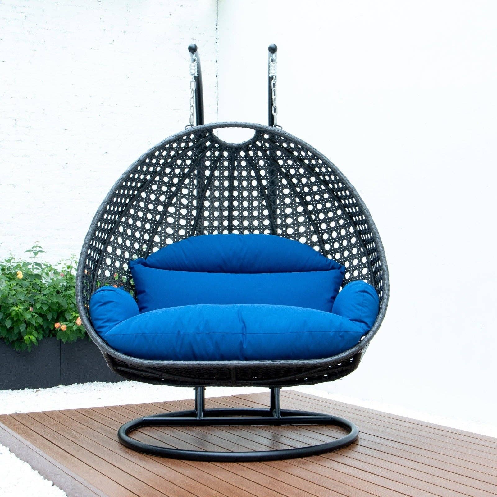 LeisureMod - Wholesale Egg Chair - Modern Charcoal Wicker Hanging Double Seater Egg Swing Chair38