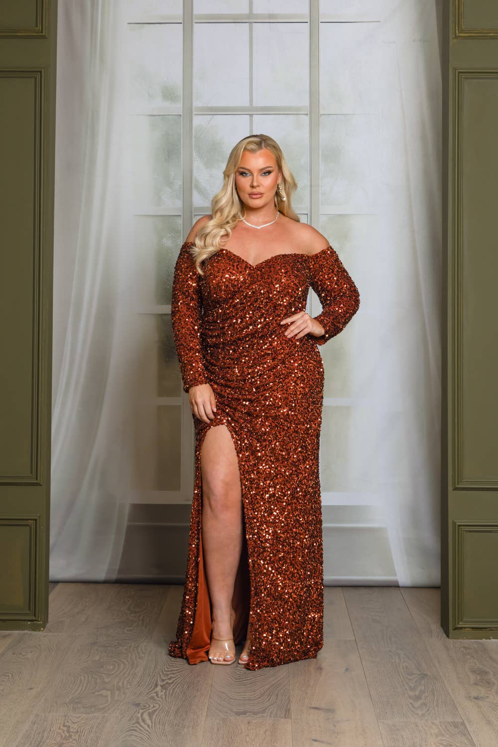 RICARICA INC. - Wholesale Gown - Women's - P1641P9-PLUS SIZE LONG SLEEVE OFF SHOULDER MAXI DRESS 2