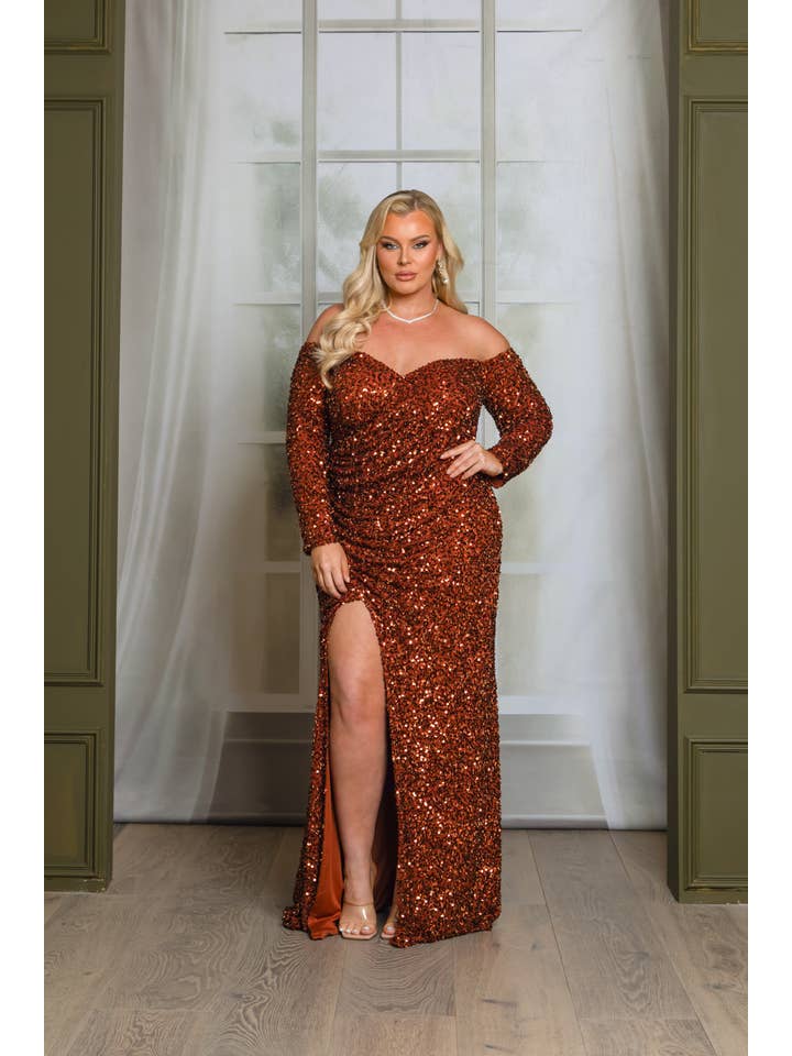 RICARICA INC. - Wholesale Gown - Women's - P1641P9-PLUS SIZE LONG SLEEVE OFF SHOULDER MAXI DRESS 2
