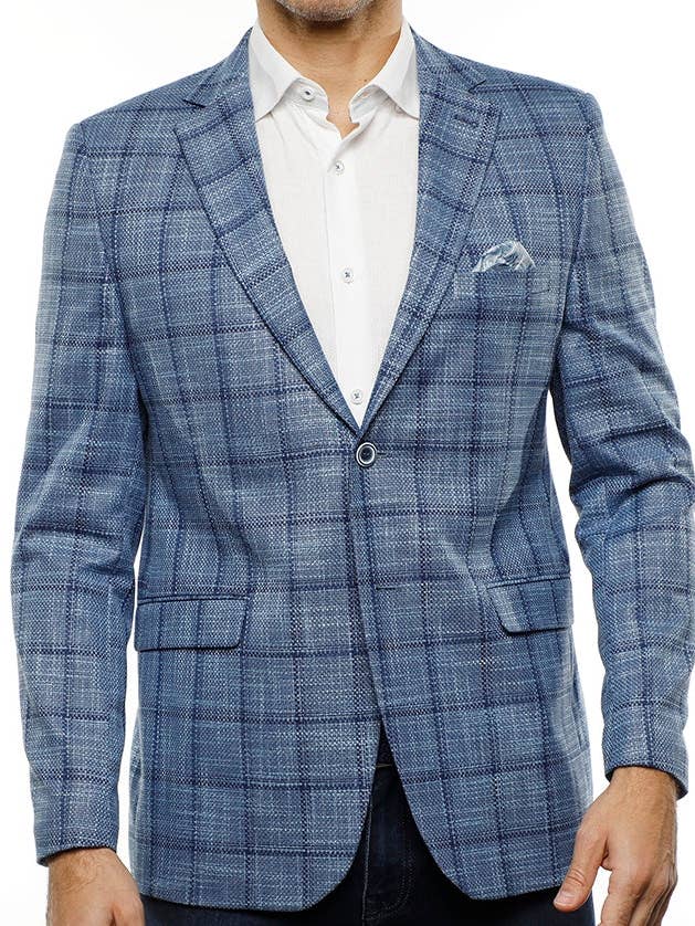 Manteau de sport à carreaux bleu et bleu marine (grand) pour la vente par Luchiano Visconti