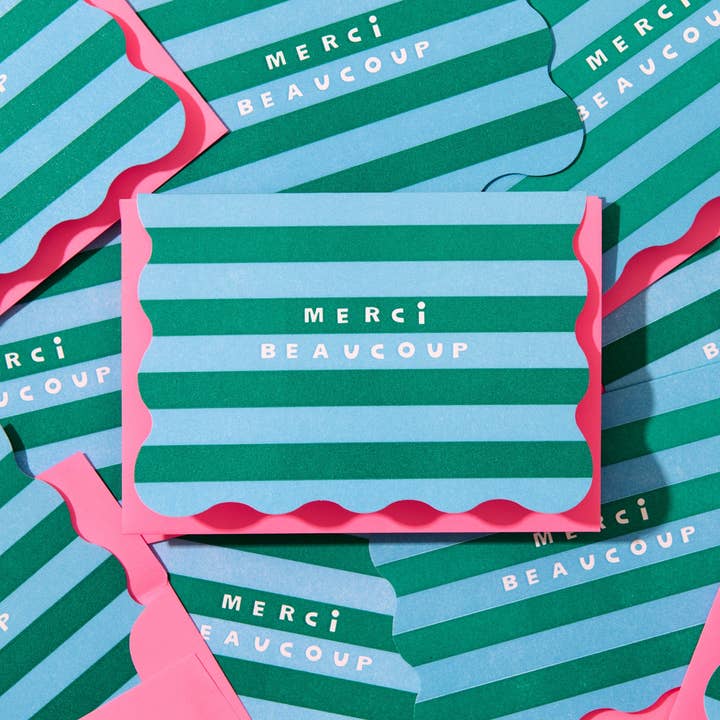 Letterpress Scallop Thank You Notecards (10) — Merci Stripe for wholesale by And Here We Are