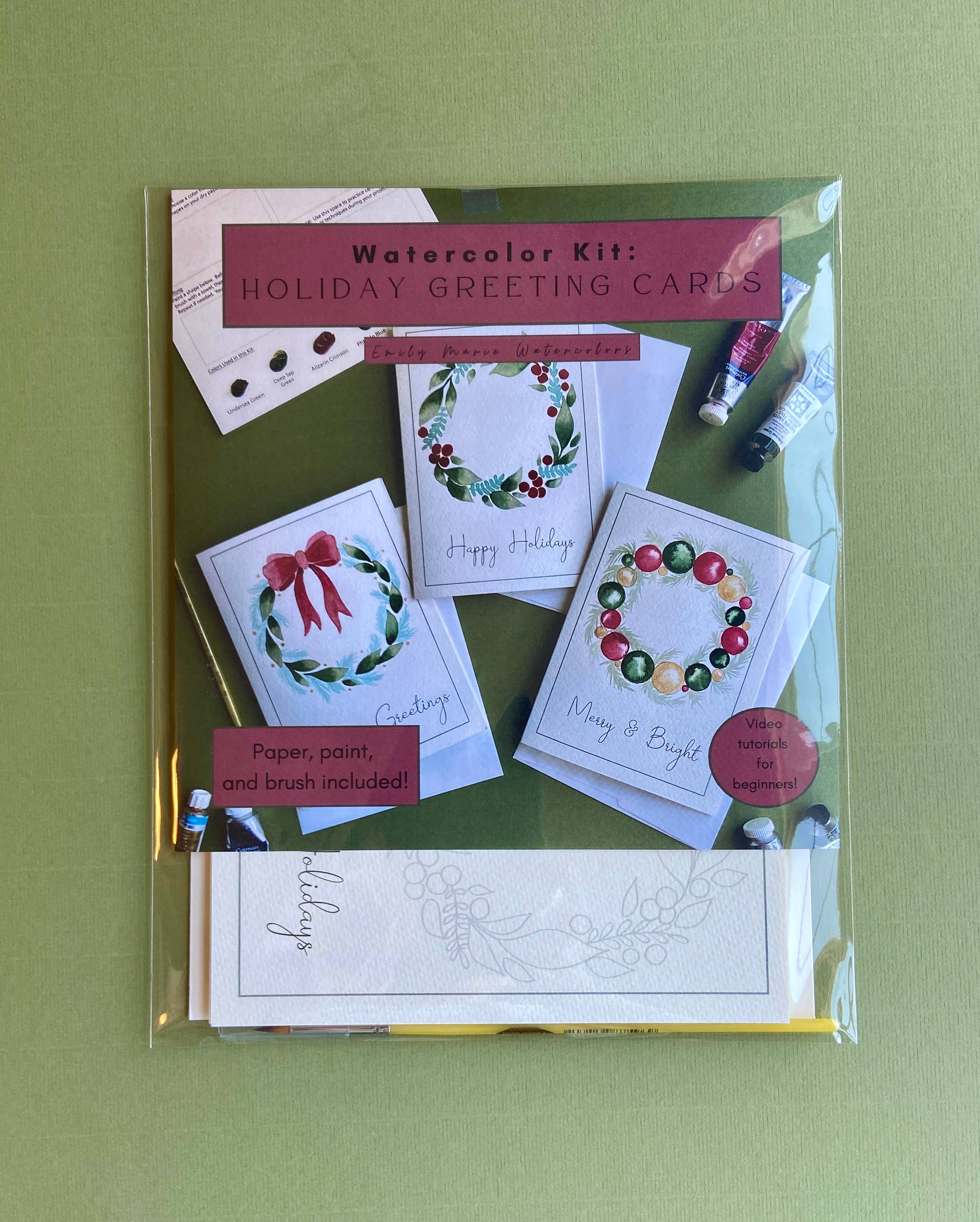 Emily Marie Watercolors - Wholesale DIY Craft Kit - Watercolor Painting Kit: Holiday Greeting Cards1