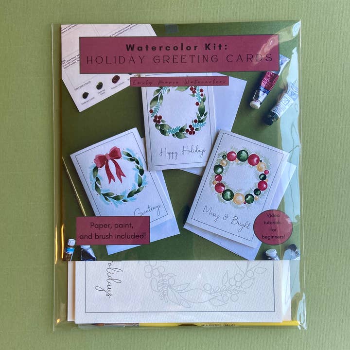 Emily Marie Watercolors – wholesale DIY craft kit – Watercolor Painting Kit: Holiday Greeting Cards1