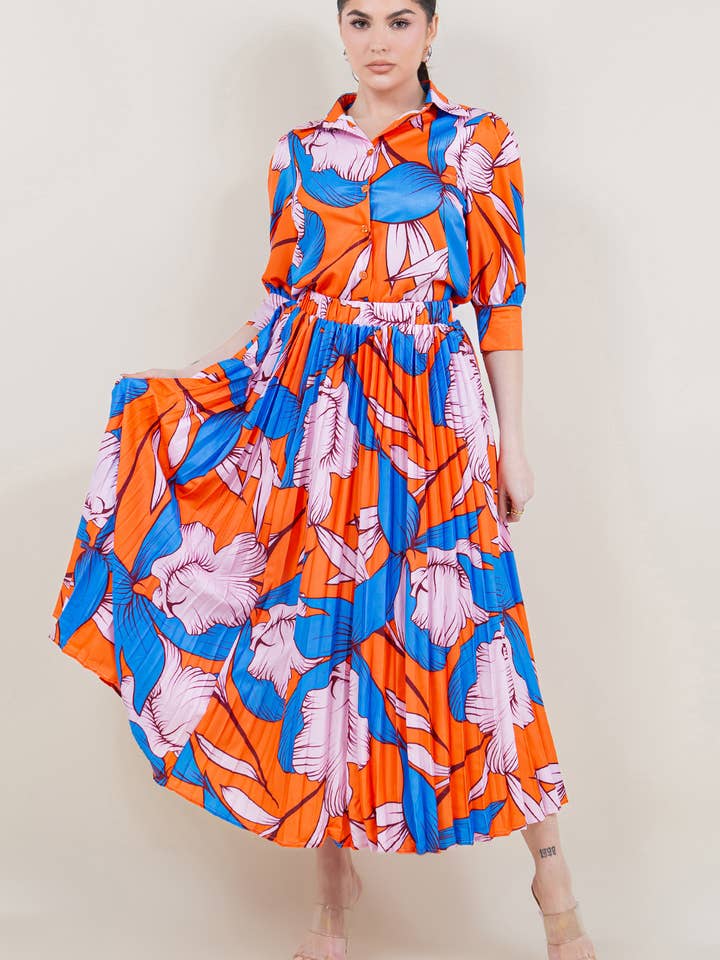 Dames Bloemenprint Blouse en Rok Set voor wholesale door Fashion Space