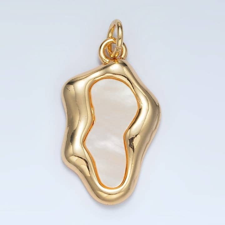 24K Gold Filled Shell Pearl Molten Abstract Bezel Charm | M551 for wholesale by Aim Eternal