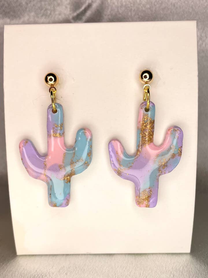 Pink Multi Cactus Dangle Clay Earrings for wholesale by KBH CREATIONS