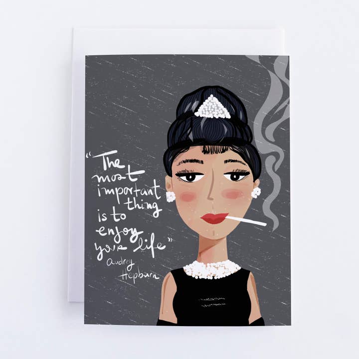 Audrey Hepburn Cartoon Lykønskningskort for engroshandel hos Violet Red Studio