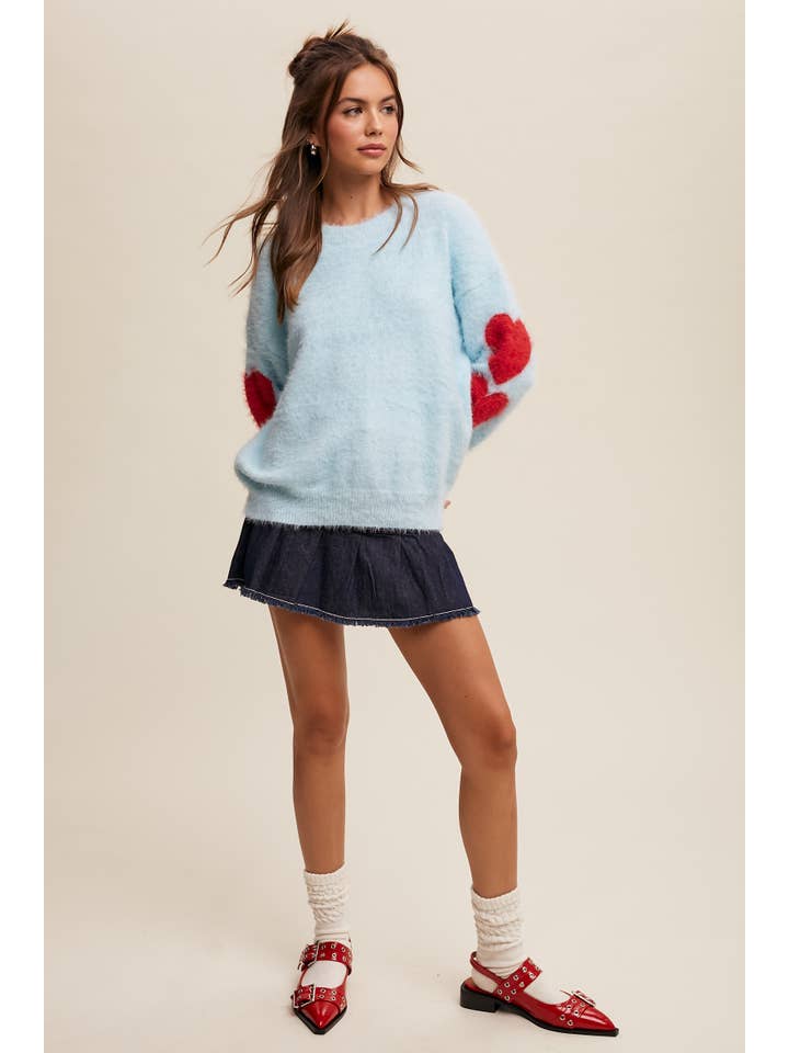 Listicle - Wholesale Knit Sweater - Women's - Fuzzy Heart-Sleeve Pullover Sweater LSW087224