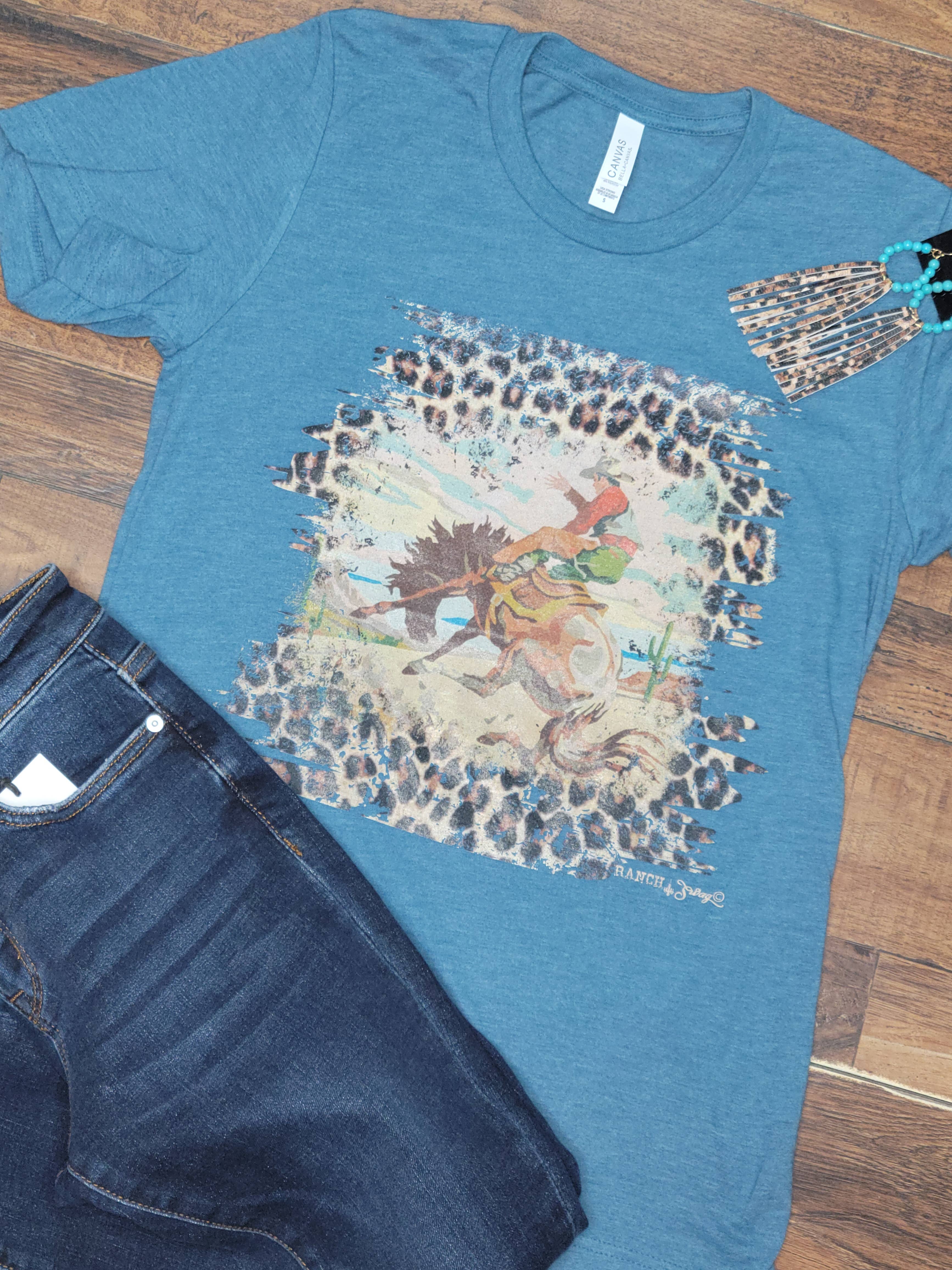 Ranch Swag - Wholesale T-Shirt (Graphic) - Women's - Leopard Bronc Graphic Tee5