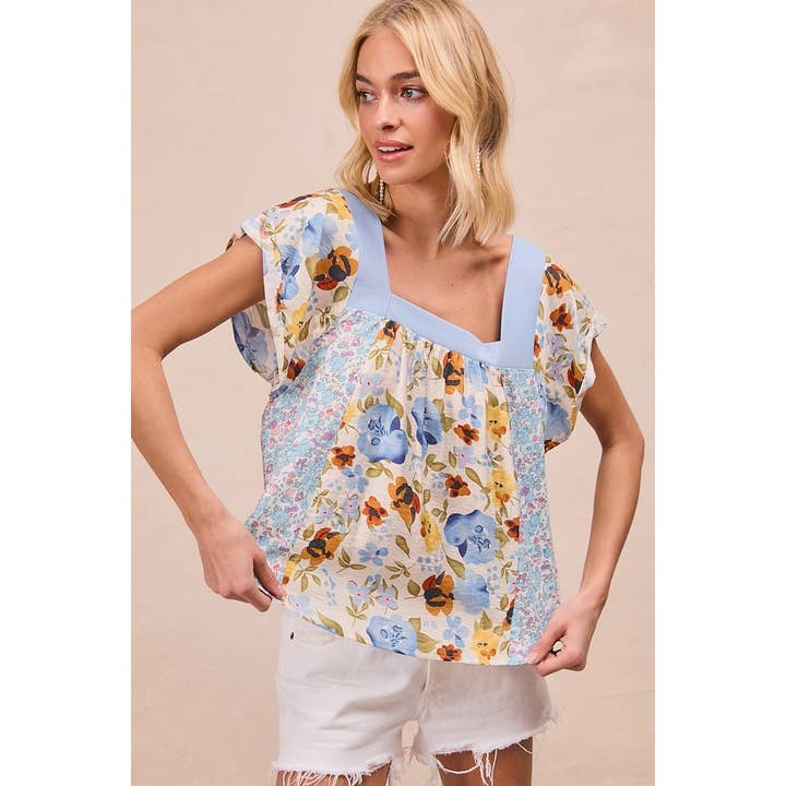 IVE - Wholesale Knit Top - Women's - FLORAL PRINT MIX AND MATCH SQUARE NECK TOP