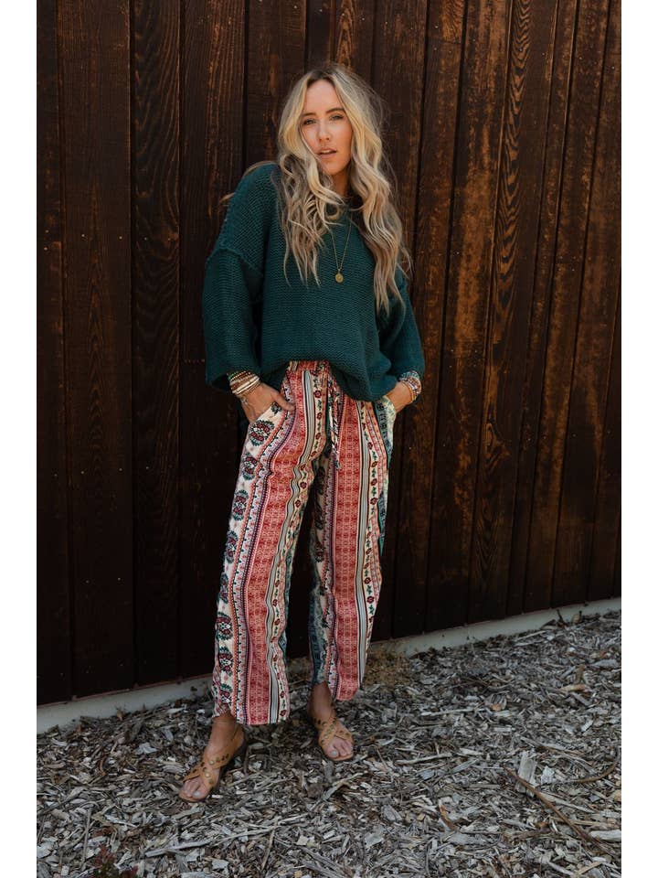 Three Bird Nest - Wholesale Pants - Women's - Staycation Wide Leg Drawstring Pant - Red Clay11