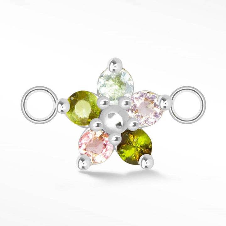 Engros blomst i multi turmalin naturlig ædelsten 14K hvidguldstik til permanente smykker for engroshandel hos Nina Wynn Pro Shop