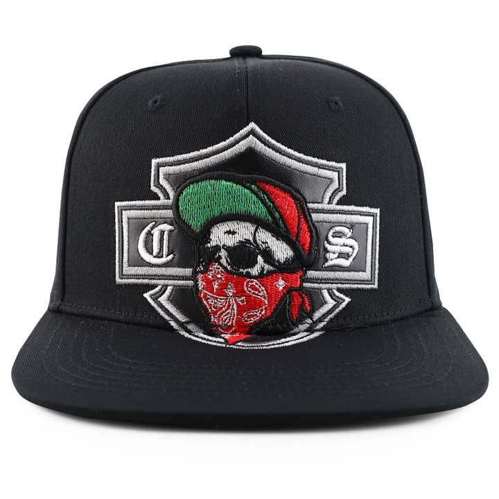 Trendy Apparel Shop - Venta al por mayor Gorra snapback - Hombre - Gorra Snapback con diseño de calavera chicana y pico plano bordado1
