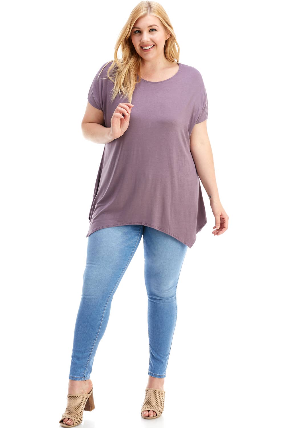 Azules Clothing - Wholesale Tunic - Women's - ATP-2307RSX Plus Size Asymmetric Short Sleeve Tunic55