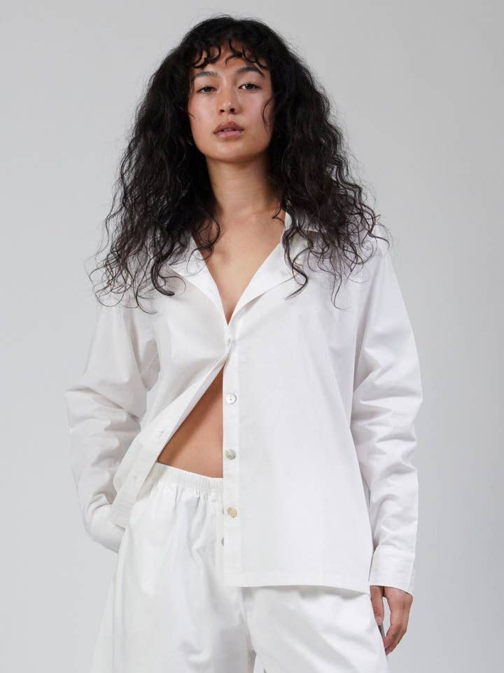 Cotton Poplin Button Down Shirt White for wholesale by Wildflo Studio