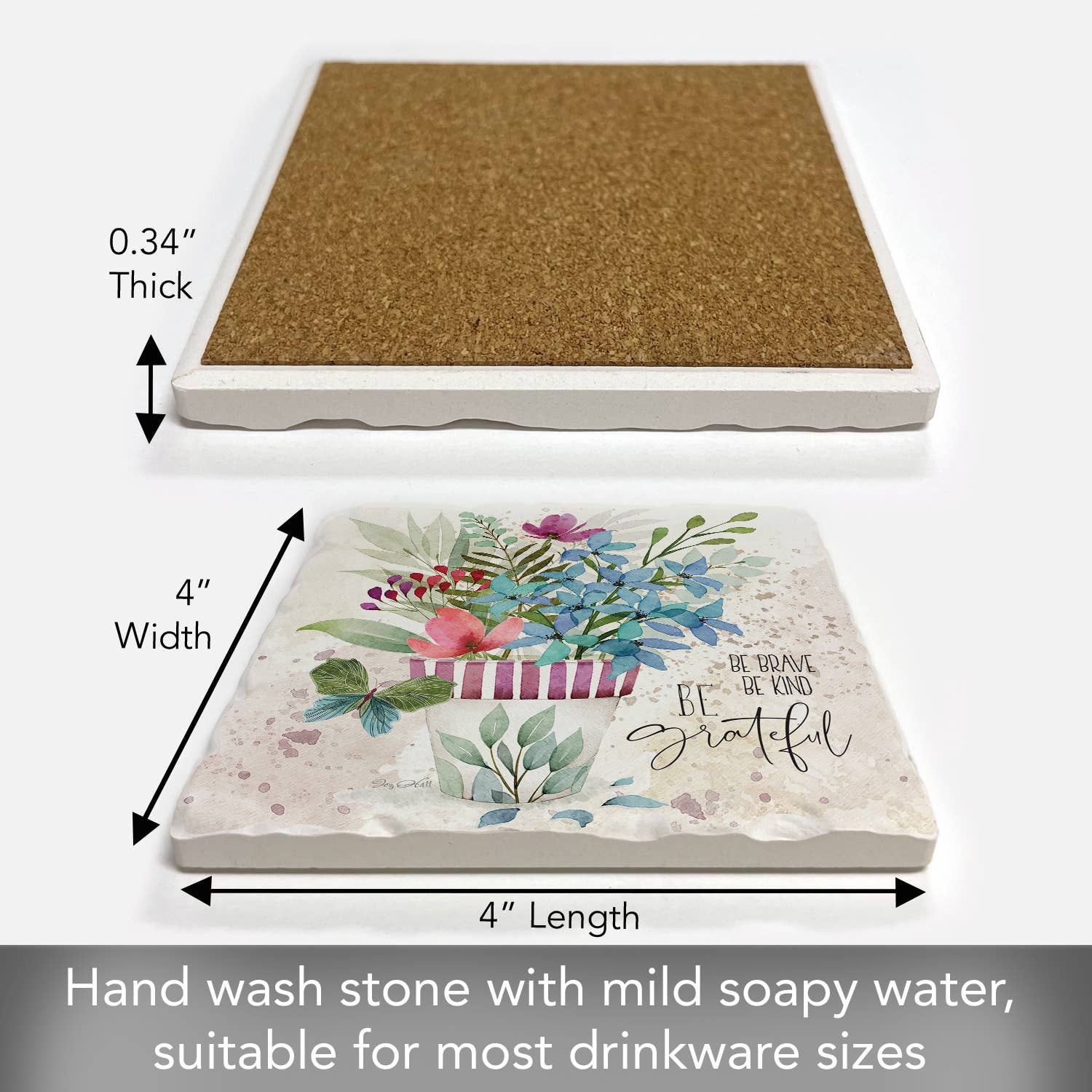 Conimar Promotions - Wholesale Coasters - "Brave Kind Grateful" Single Tumbled Tile Coaster   2