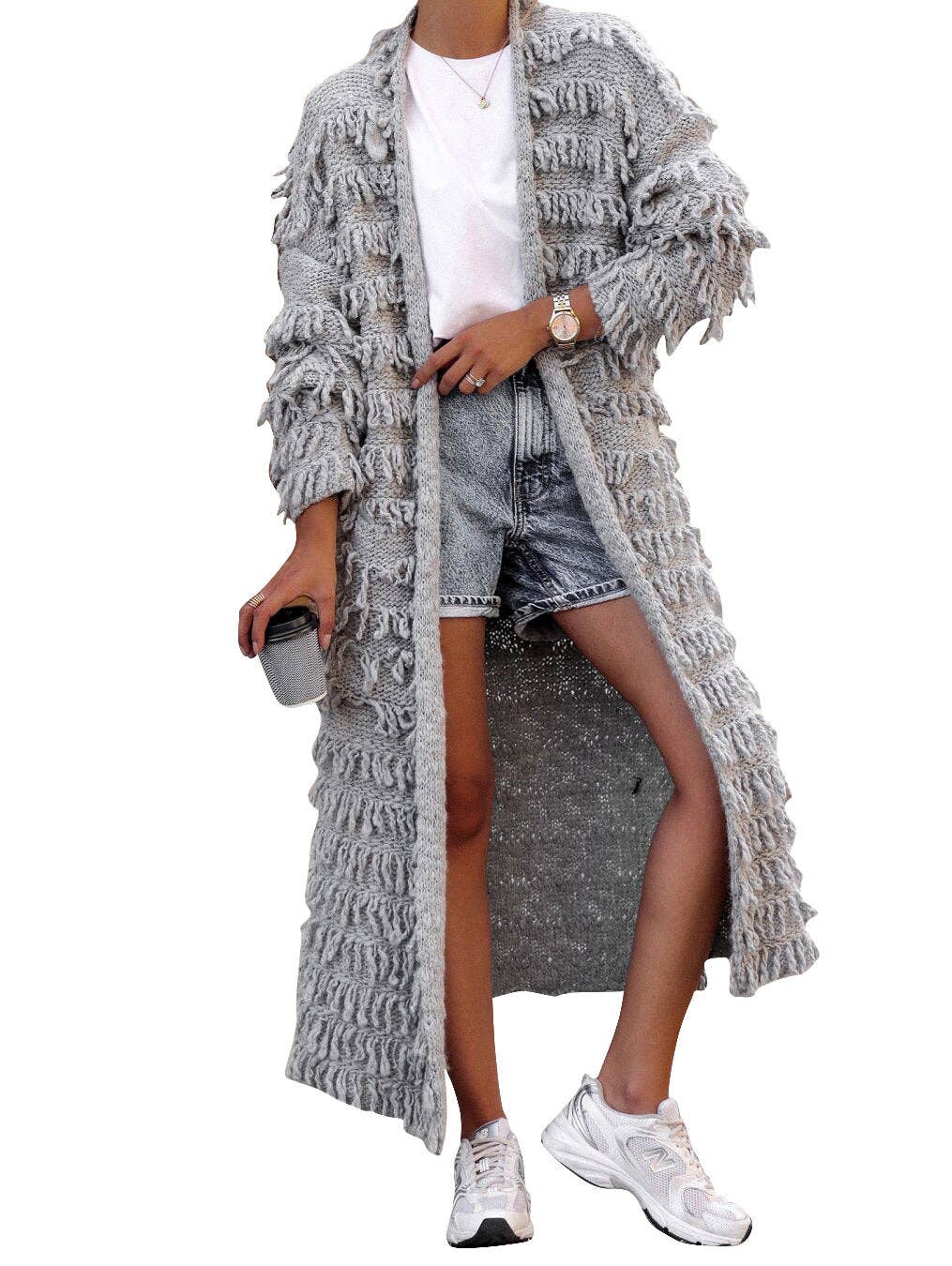 MB Fashion Wholesale - Wholesale Cardigan - Women's - MB FASHION  Long Fringe Textured Open-Front Cardigan 1282LY9